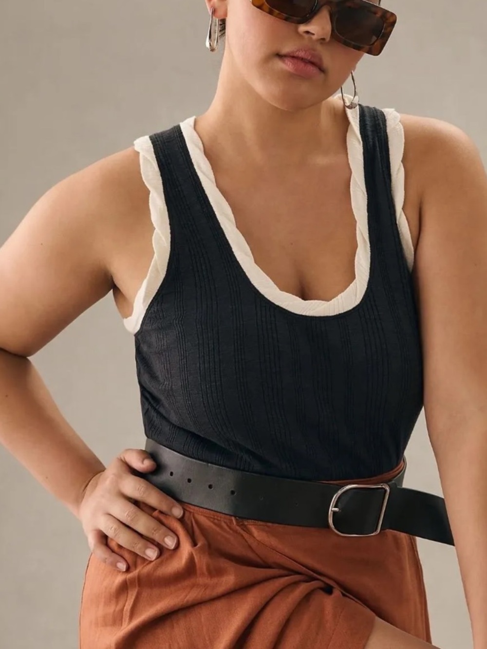 NWT Pilcro Anthropologie Ribbed Racerback Tank Top Medium Dark Gray